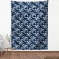 thumbnail image 4 of Ambesonne Floral Fabric by the Yard Upholstery, Monochrome Art Flowers Leafy, 5 Yards, White Navy Blue, 4 of 5
