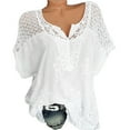 thumbnail image 2 of Chemises pour Femmes Manches Longues Chemise Femmes Été Col Rond Manches Courtes Creux Blouse Décontractée Unie T-Shirt, 2 of 9