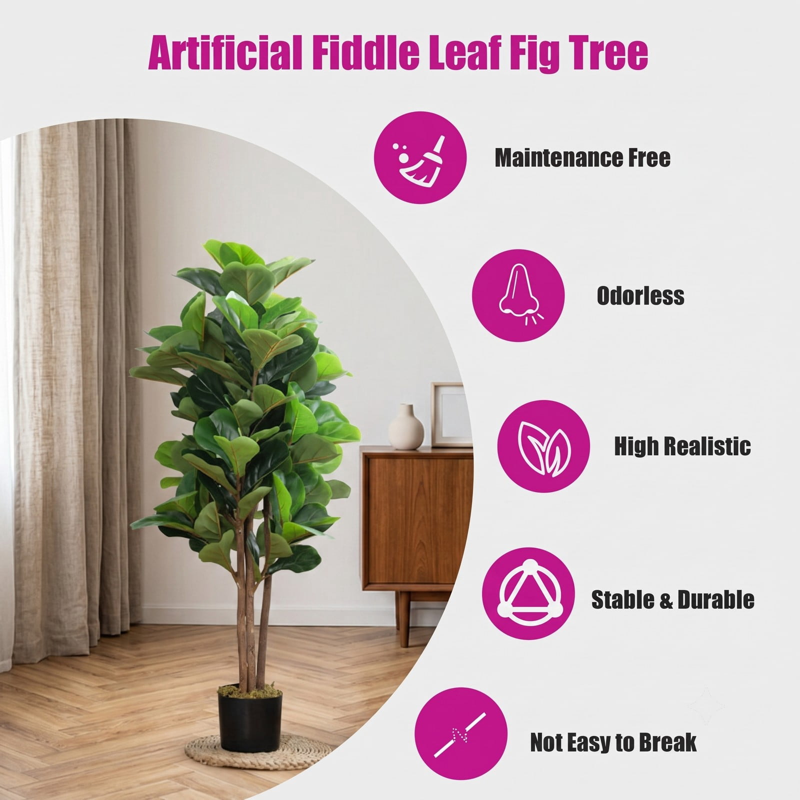 ALPULON 4 Feet Artificial Fiddle Leaf Fig Tree with Decorative Planter, 48 Inch Faux Tall Ficus Lyrata Plant with 118 Leaves for Indoor Outdoor Home Office, Green