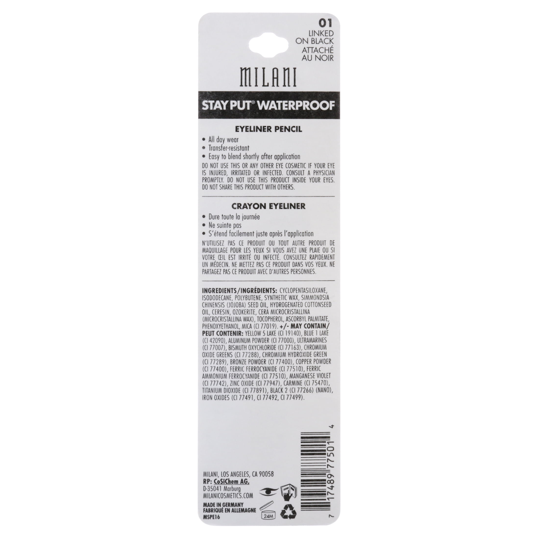 MILANI Stay Put Waterproof Eye Liner Pencil, Linked On Black