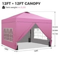 thumbnail image 5 of Wesfital 12x12 Pop Up Canopy with 4 Sidewalls, Portable Outdoor Canopy Tent with Carrying Bag, Adjustable Height, Water-Resistant, UV Protection, Easy Setup Canopy for Events, Parties, Camping, Pink, 5 of 7