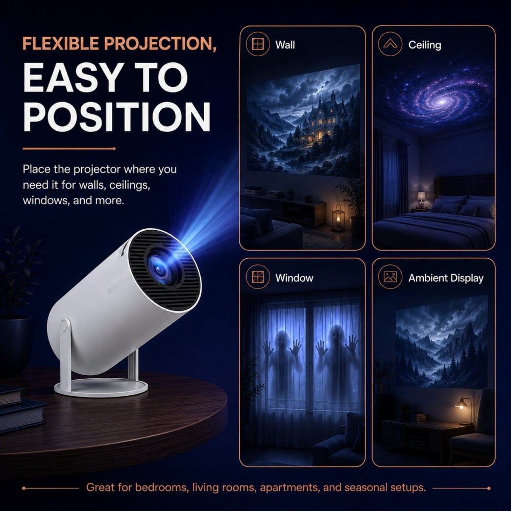 Panefright Halloween Window Projector, Integrated 4K‑Compatible Audio Speaker, 180‑Degree Pivot‑Adjustable Structure,Atmosphere Display, Perfect for Eerie Home Decoration and Holiday‑Focused Parties