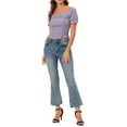 thumbnail image 2 of INSPIRE CHIC Haut Court à Manches Courtes Froncé devant Floral pour Femme TG Violet, 2 of 6