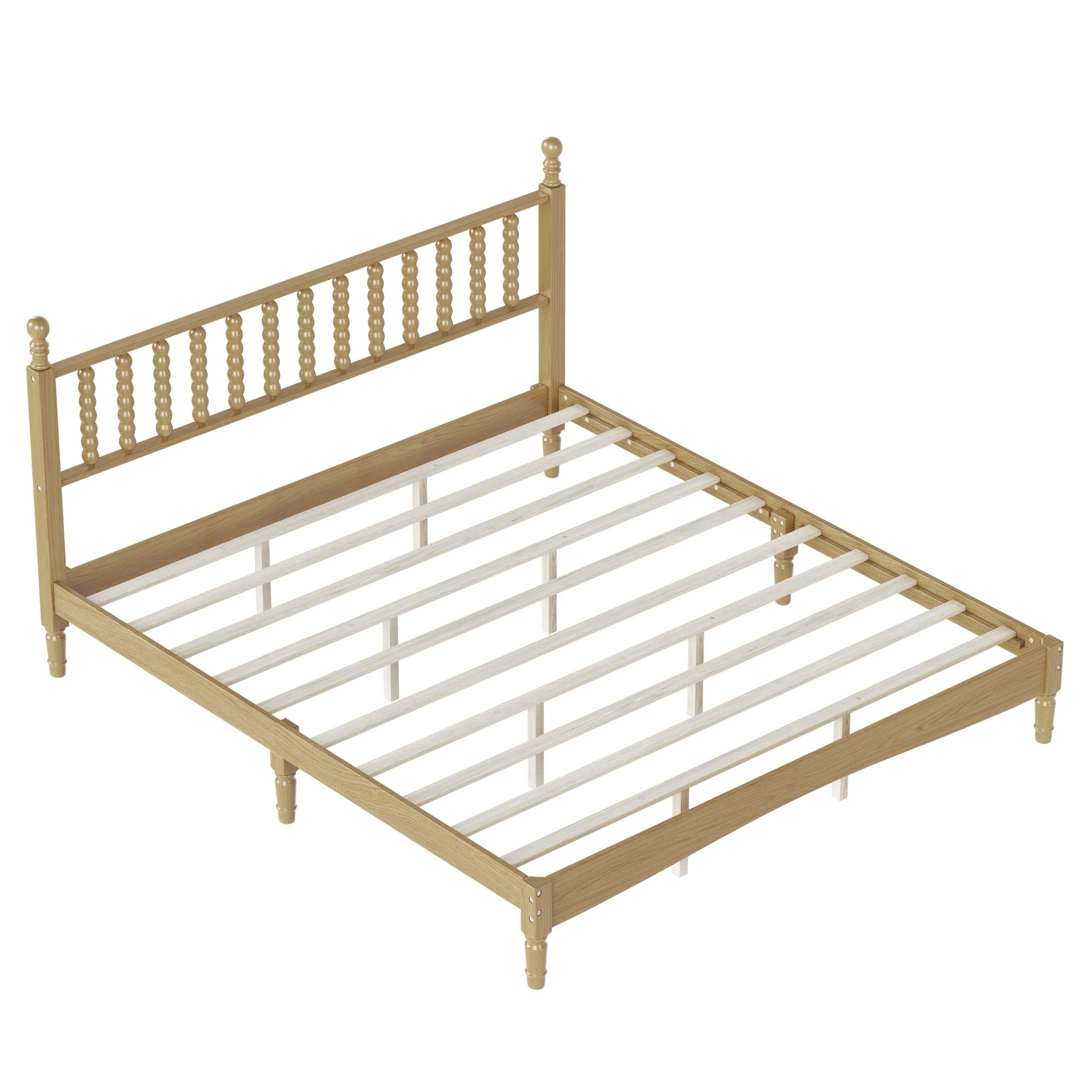 Noble House King Size Platform Bed with Gourd Shaped Headboard, Wooden Slat Support, Natural