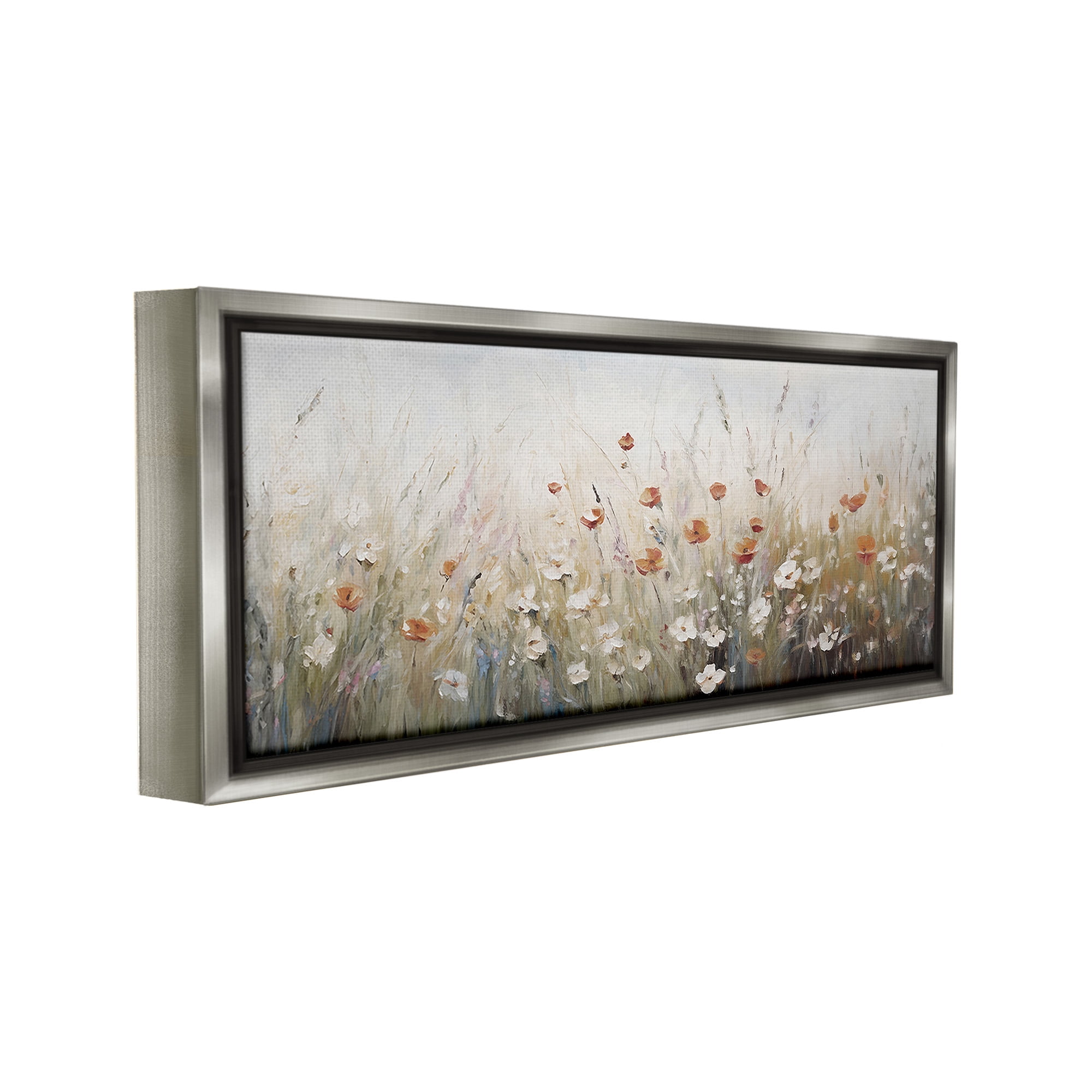 Stupell Industries Neutral Poppy Blooms Botanical & Floral Painting Gray Floater Framed Canvas Art Print Wall Art, 31 x 14