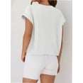 thumbnail image 7 of Womens Short Sleeve T-Shirts Round Neck Rolled Dolman Sleeve Tops Solid Casual Cropped Tees, 7 of 7