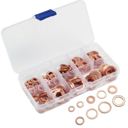 

SPRING PARK 200Pcs Red Copper Oil Sealing Ring Solid Gasket Flat Washer Hardware Tool Set