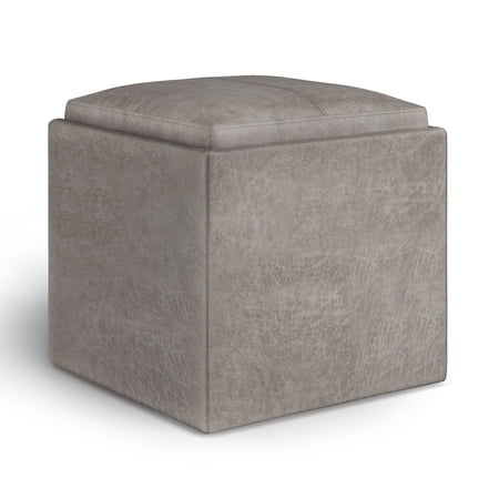 Cube Storage Ottoman with Tray - Modern Coffee Table Footrest - Upholstered Storage Cube - Living Room Furniture