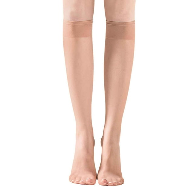 Fgnfyis Bas Solides 2 Pcs pour Femmes, Bas d'Été Fins Confortables, Beige Transparent