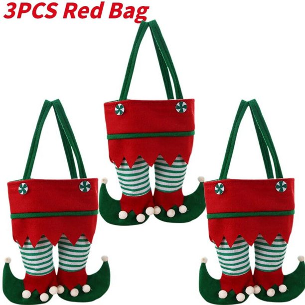 Bolsas de terciopelo para decoración navideña, bolso de mano con colgante para colgar en el árbol de Navidad, con diseño de elfo, pantalones de Papá Noel, botas de regalo, 1-10 piezas