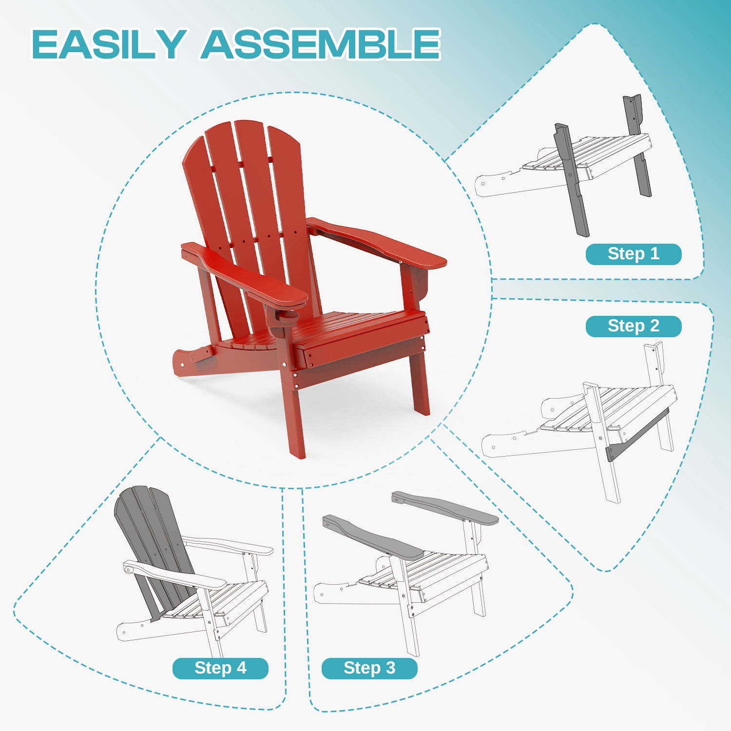 FODINGHILL Folding Adirondack Chair,HDPE All Weather Fire Pit Chair,Outdoor Plastic Chair for Patio Porch Garden,Red