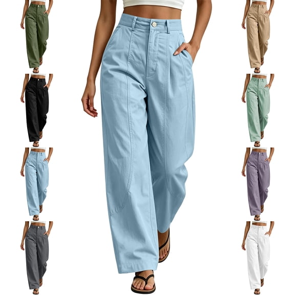 MLCDZ Wide Leg High Waisted Pants for Women Chino Casual Lightweight Breathable Elastic Waist Trousers with Pocket Business Work Outdoor Activities Pants