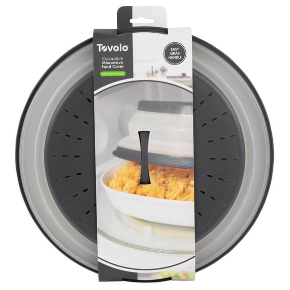 Tovolo Microwave Splatter Cover for Food, Large (Charcoal) - Collapsible & Vented Silicone Splatter Guard Lid - Microwave Plate & Dish Cover with Handle - BPA-Free Kitchen Gadget for Meal Prep