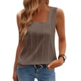 thumbnail image 2 of Women's Summer Tank Tops Sleeveless Square Neck Slim Fitted Casual Basic Tops, Brown 2XL, 2 of 5