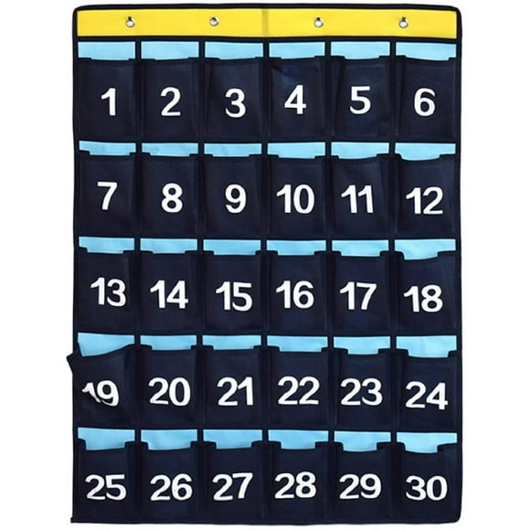 Numbered Pocket Chart Over Door Hanging Classroom Organizer for Cell Phones Calculators Holders BlueClassroom Pocket Chart Numbered, Cell Phones Holder Door Hanging Organizer