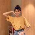 thumbnail image 2 of Camiseta holgada mujer verano cuello redondo manga corta casual top, amarillo, m Vogacara AP001475-07, 2 of 7