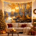 thumbnail image 3 of Golden Birch River Landscape in Autumn with Rocks and Forest, Serene Rustic for Nature Lovers, Scenic Wall Art, Thanksgiving Gift Tapestry Wall Hanging for Bedroom and Living Room, 3 of 7