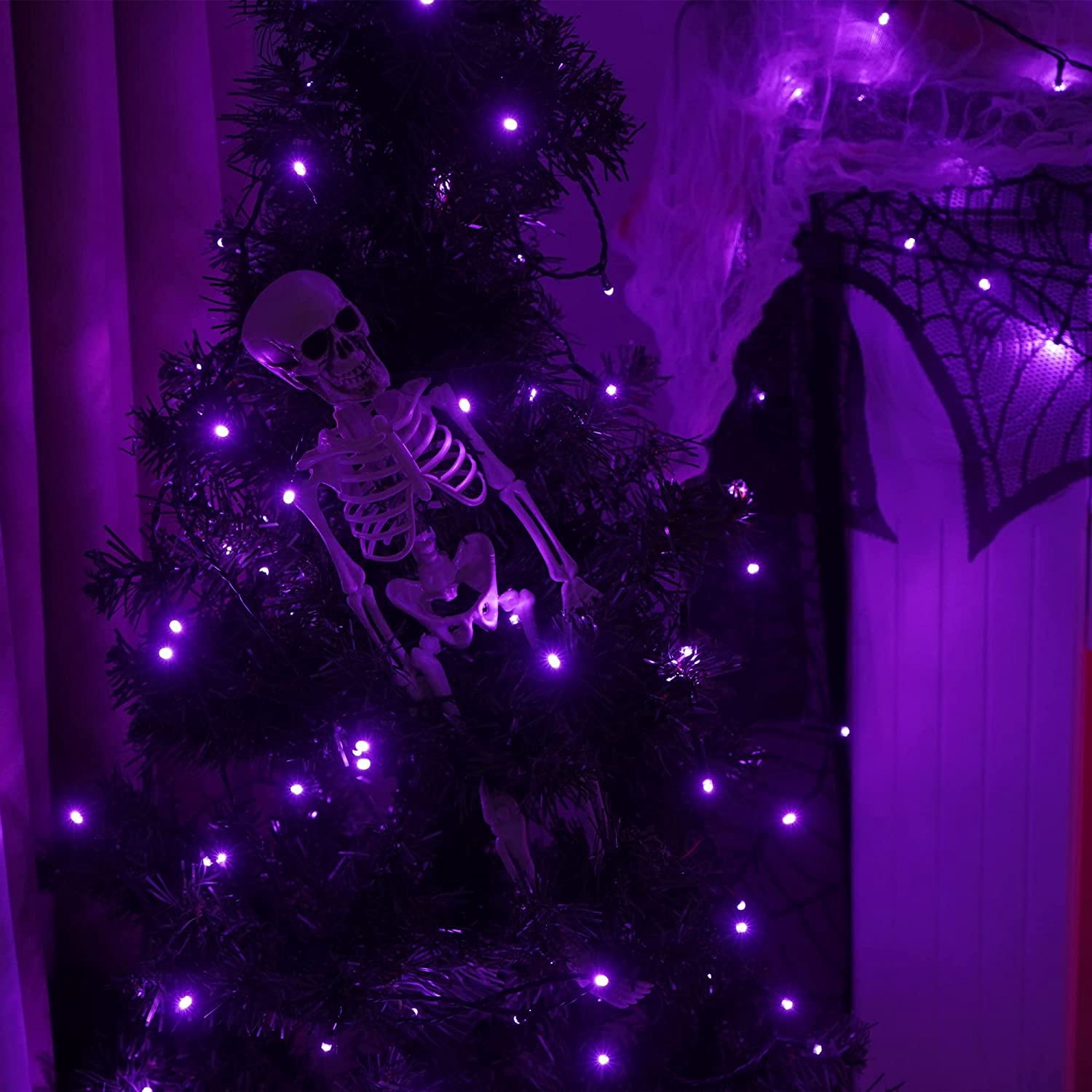 2Pack Solar String Lights 50 LED 32ft 8 Modes Outdoor Lighting Waterproof Christmas Fairy Lights for Xmas Tree Garden Homes Ambiance Wedding Lawn Party Decor, Purple