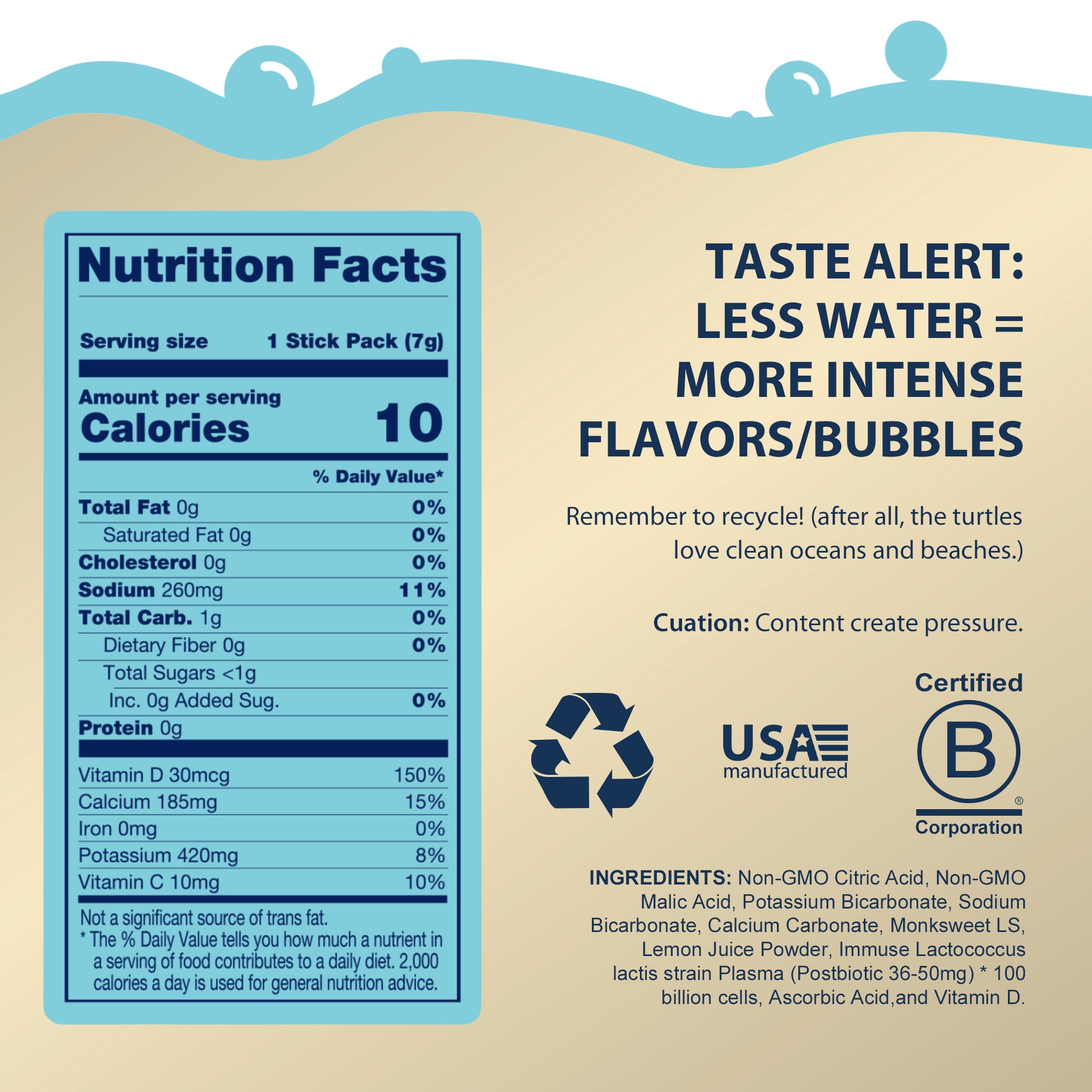Bobelo Coconut Lime, Electrolyte Powder Drink Mix with Immuse Postbiotic, on-The-Go, 0.25 oz, 15 Ct