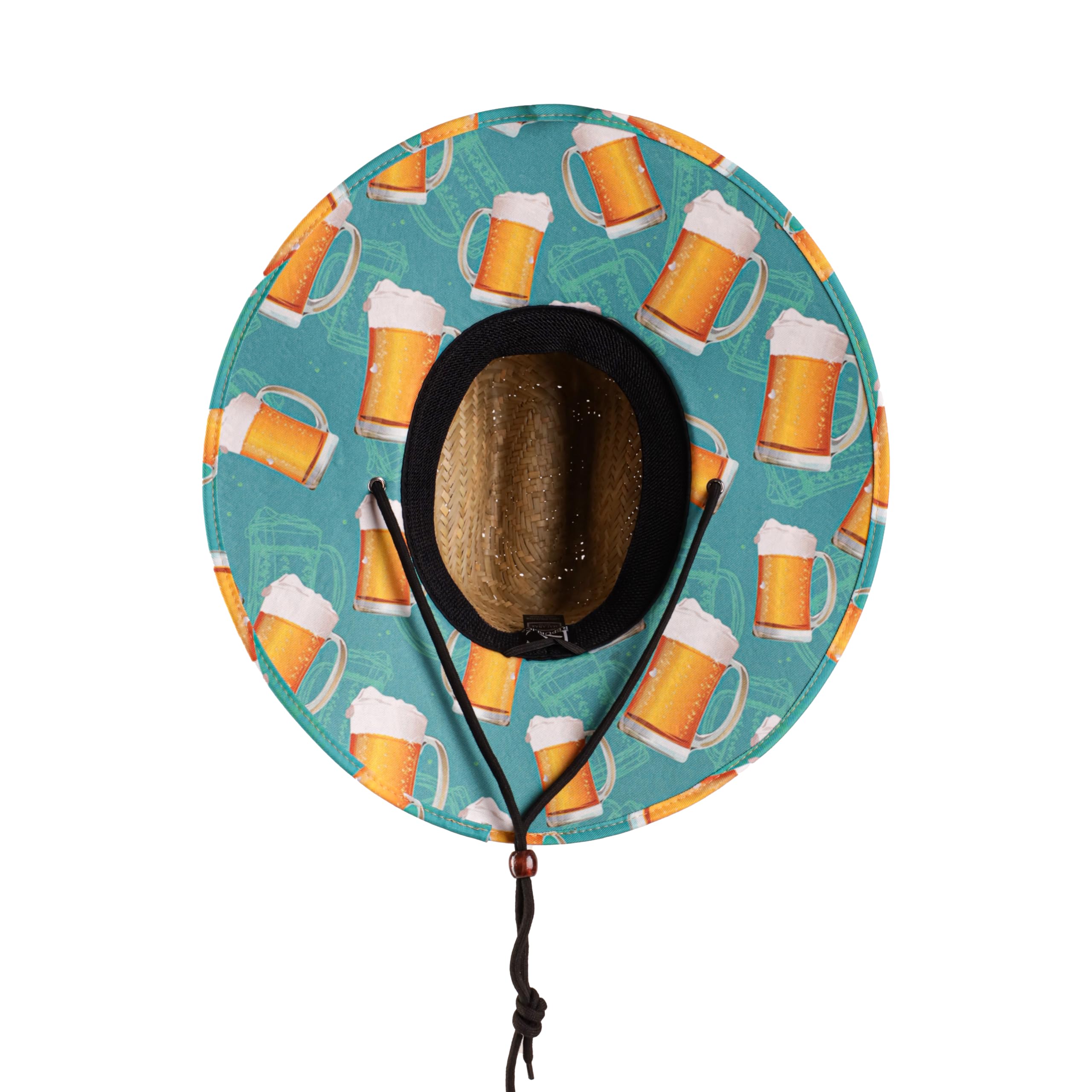 Beer Hat Fabric Pattern Print Straw Sunhat Men & Women, Lifeguard Hat, Beach, Swim, Cruise, Paddle Board, Boat, Fishing, Fits All, Malabar Hat.