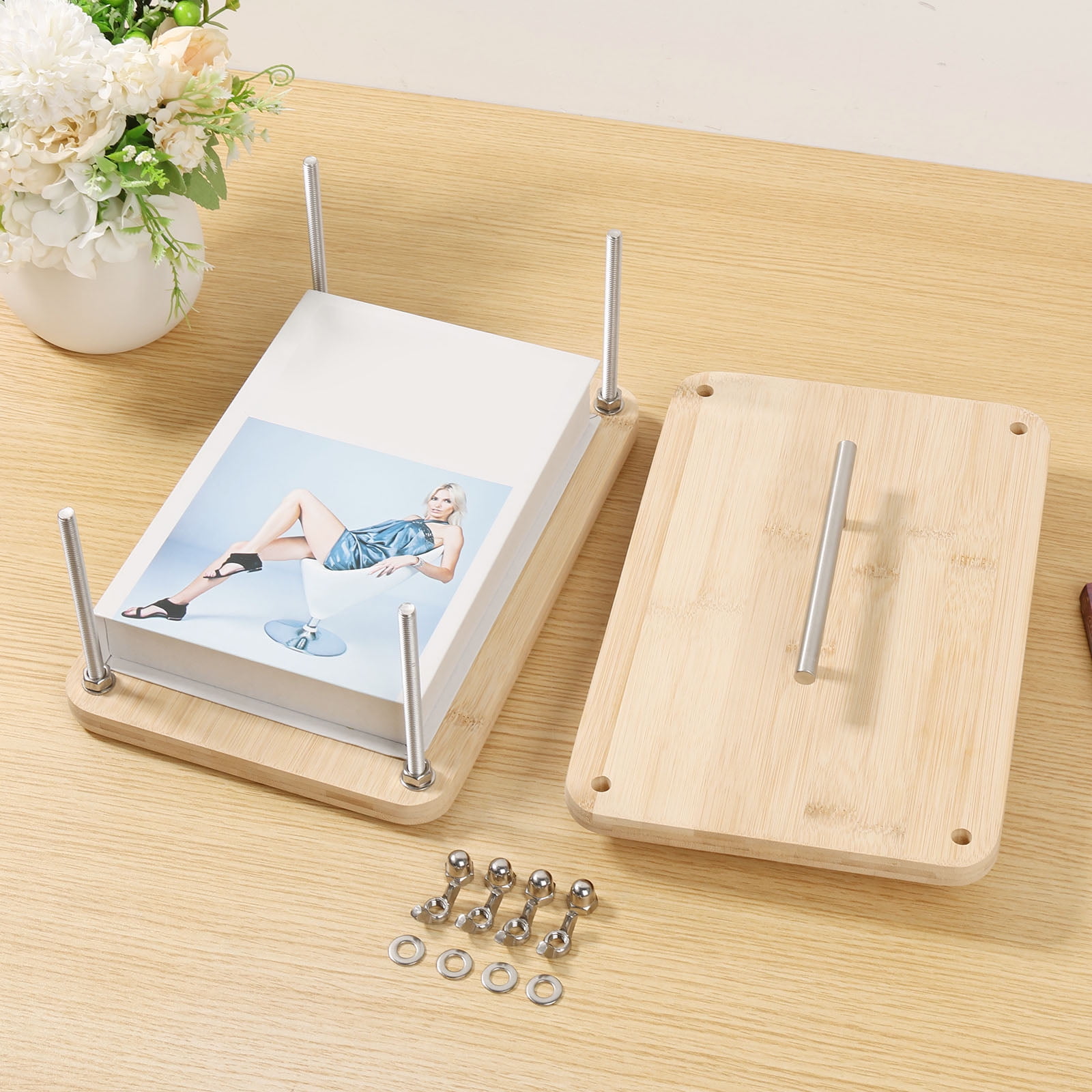 Toorise Wooden Book Press for Handmade Bookbinding Large Size Wood Bookbinding Press Easy to Use Multifunctional Manual Book Press With Handle for Craft Enthusiasts