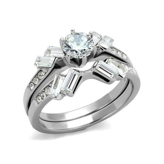 1.6ct Round and Baguette Cut Cz Stainless Steel Wedding Ring Set Women's Size 9
