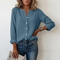thumbnail image 5 of Women's White Linen V-Neck Button Down Shirt Long Sleeve Spring Summer Casual Wear, 5 of 9