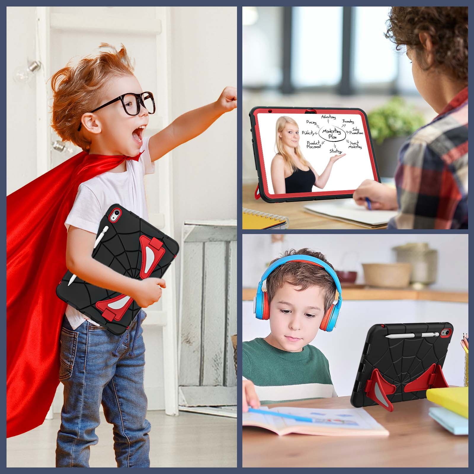 Dteck iPad 10th Generation Case iPad 10.9 Case 2022 New iPad 10th Gen Case for Kids 10.9 Inch Shockproof Protective Cover with Pencil Holder & Shoulder Strap & Kickstand for Kids Children,Black + Red