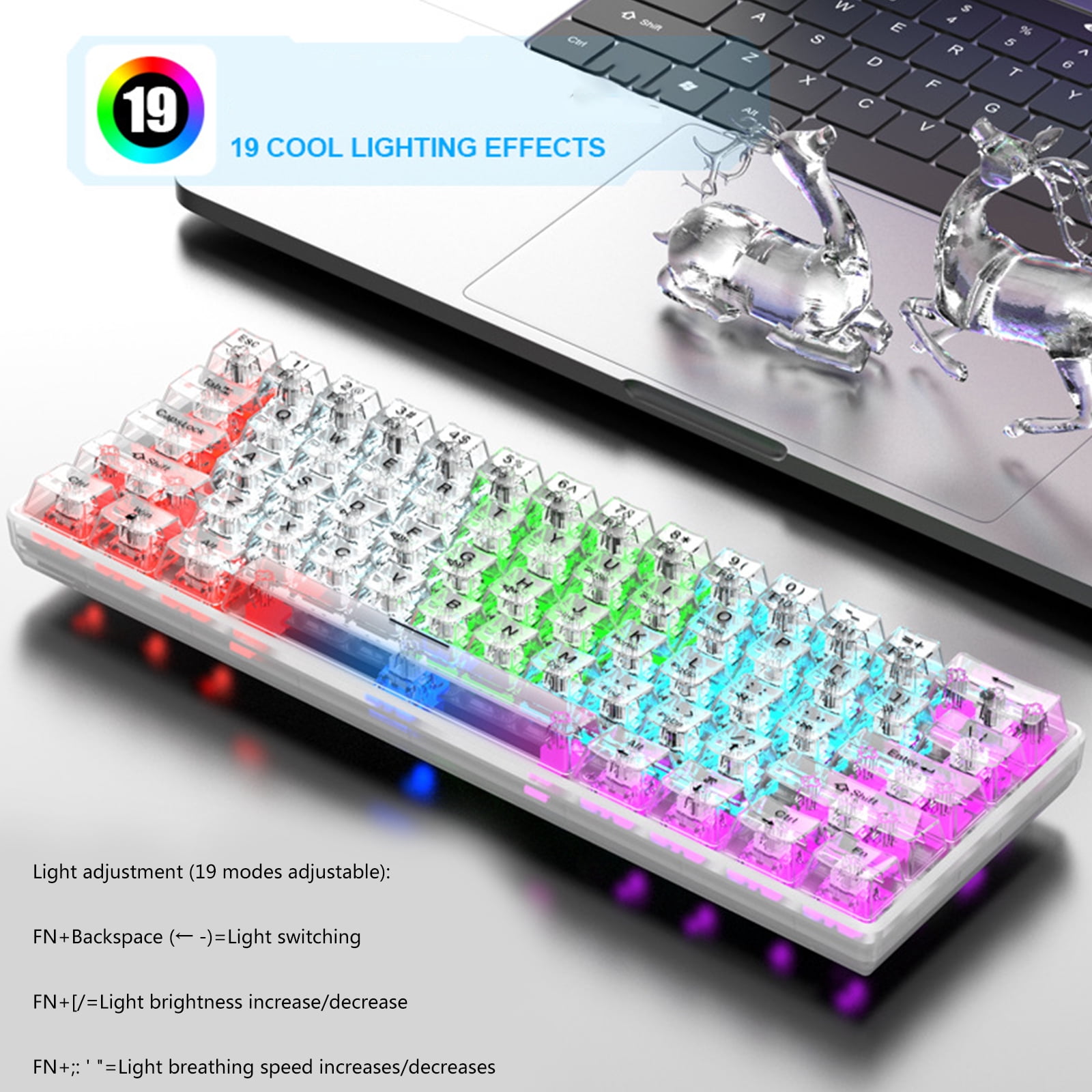 61 Keys Wired Gaming Keyboard Full-Transparent RGB Backlit USB Keyboard for Laptop Desktop Computer Accessories