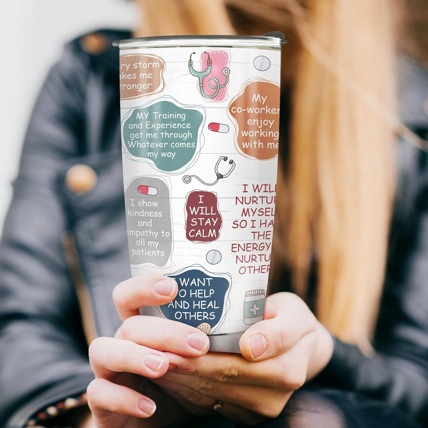 Gifts for Nurse, Coffee Tumbler for Women Nursing Student, Gift for Nurses day Birthday Christmas Thanksgiving Graduation 20oz Stainless Steel Slider Lid Insulated Office Travel Mug