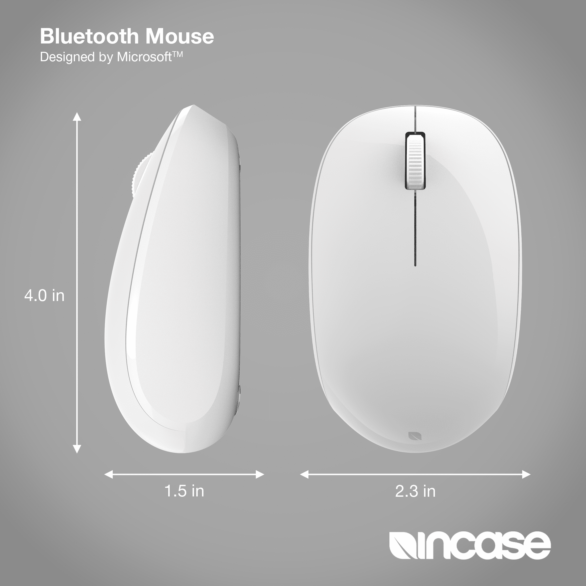 Incase Bluetooth Mouse - Designed by Microsoft - Compact, Comfortable, Right/Left Hand Use, 4-Way Scroll Wheel, Wireless Bluetooth Mouse for PC/Laptop/Desktop, Mac/Windows Computer - Glacier