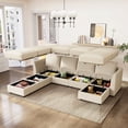 thumbnail image 4 of Marrber Convertible Modular Sectional Couches with Reversible Storage Seat and Ottoman, 7-Seater Sleeper Sofa for Living Room, Apartment, Polyester Beige, 4 of 8