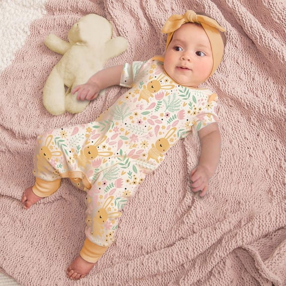 Gubotare Baby Bodysuit Sets Baby Boys Girls Footless Pajamas Cotton Short Sleeve Printing Romper Sleep and Play 3-24 Months,Yellow 18-24 Months