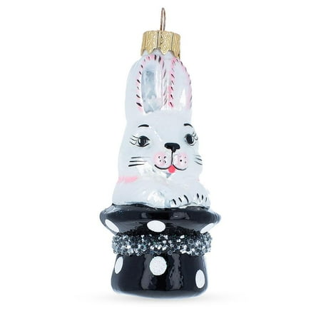 BestPysanky Rabbit In Magician Hat Mouth Blown Glass Christmas Ornament 4.1 Inches