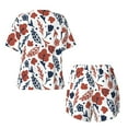 thumbnail image 5 of Kdxio Red Blue Leaves Print Pajamas Sets for Women Short-Sleeved Pjs with Lounge Shorts Two Piece Sleepwear S-4XL, 5 of 9