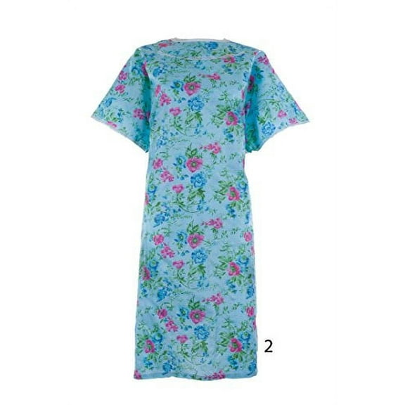 Women's Poly Cotton Backwrap Gown - (Size Small, Blue Flower)