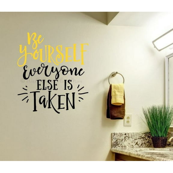 Bathroom Wall Decor Stickers Be Yourself Lettering Motivational Decal Quotes Yellow/Black