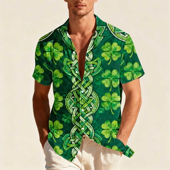 LIBRCLO Mens St. Patricks Day Graphic Shirts, Short Sleeve Button Down, Varying Fun Designs