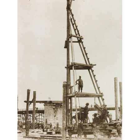 Mechanical Pile Driver for the Construction of a Wooden Bridge for a Temporary Detour Print Wall Art