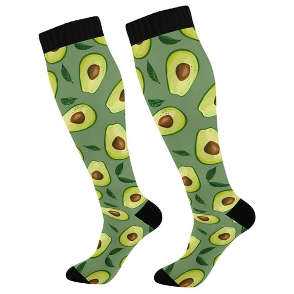 joogoo Avocado Fruit and Leaf Socks Women Men Knee High Sock
