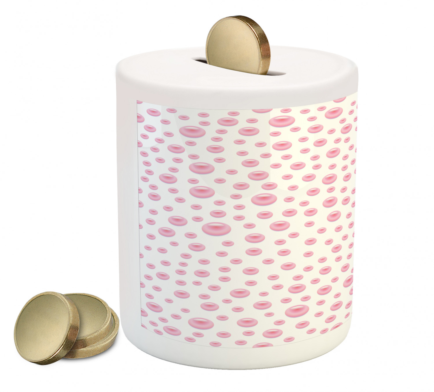 Pearls Piggy Bank, Pattern with Large Small Pink Color Pearls Precious Stones Bridal Print, Ceramic Coin Bank Money Box for Cash Saving, 3.6" X 3.2", White Pink, by Ambesonne - image 2 of 4