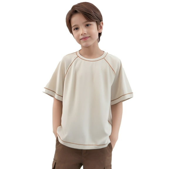 Gyexs Kids Shirts for Boys Size 7-8 Boy Shirts Cotton Summer Short Sleeve T Shirt Hawaiian Beachwear T-Shirt (Child, Beige, 7-8 Years)