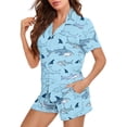 thumbnail image 2 of Garronmavis Cartoon Sharks Pajama Set for Women Summer Short Sleeve Pjs Set Comfy Lounge Set Notch Collar Sleepwear with Pockets, 2 of 7