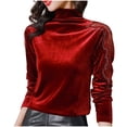 thumbnail image 2 of Fnooota Long Sleeve Blouses for Women, Lace Turtleneck Casual Pullover Womens Undershirts Red Size XL, 2 of 9