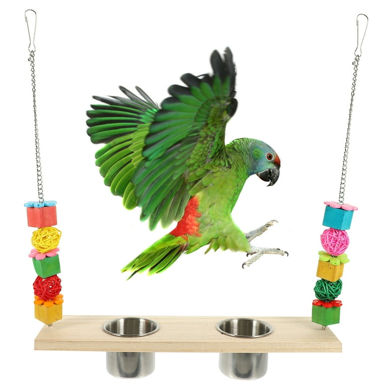 HOMEMAXS Parrot Perch Swing Toy Parrot Swing Toy with Food Cup