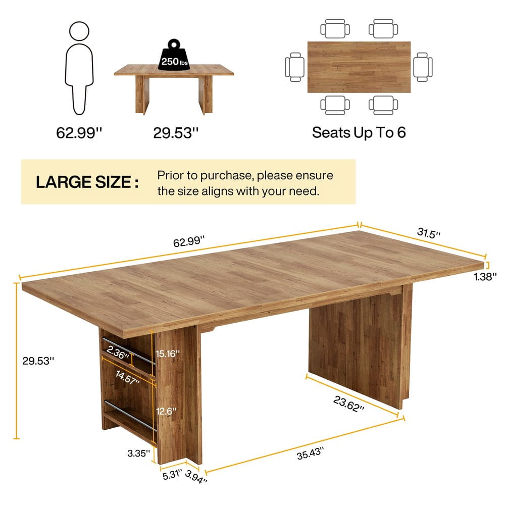 Yardi Yarda 63" Executive Desk, Large Wood Computer Writing Table with Storage, Desk for Indoor, Brown