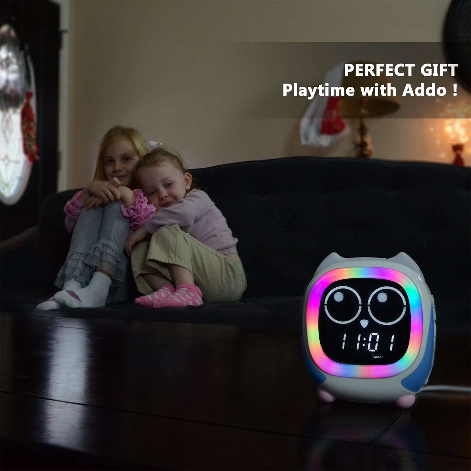 Addo Kids Alarm Clock,Sunrise/Sunset Simulation Bedside Lamp, Grow Children's Clock Trainer,White Noise Sleep Sounds Wake Up Clock Owl iTOMA CKS912