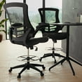 thumbnail image 6 of Flash Furniture Kelista Mid-Back Black Mesh Ergonomic Drafting Chair with LeatherSoft Seat, Adjustable Foot Ring and Flip-Up Arms, 6 of 17