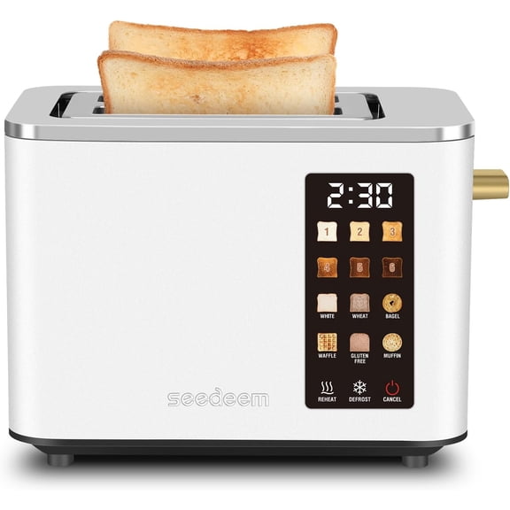 Seedeem 2 Toaster Touch Screen 1.5 Inch Wide Slot, 316 Stainless Steel Intelligent Bread Toaster, 6 Functions for Bagel Muffin Waffle Gluten-free Bread, Timer, Thawing, Reheating, 120V 900W W.