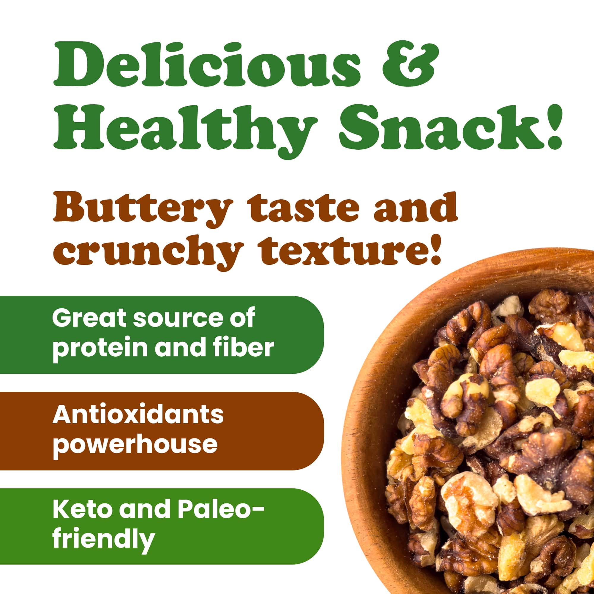 Dry Roasted Walnut Pieces, 2 Pounds – Oven Roasted, Unsalted, No Oil Added, Great Vegan Snack, Bulk